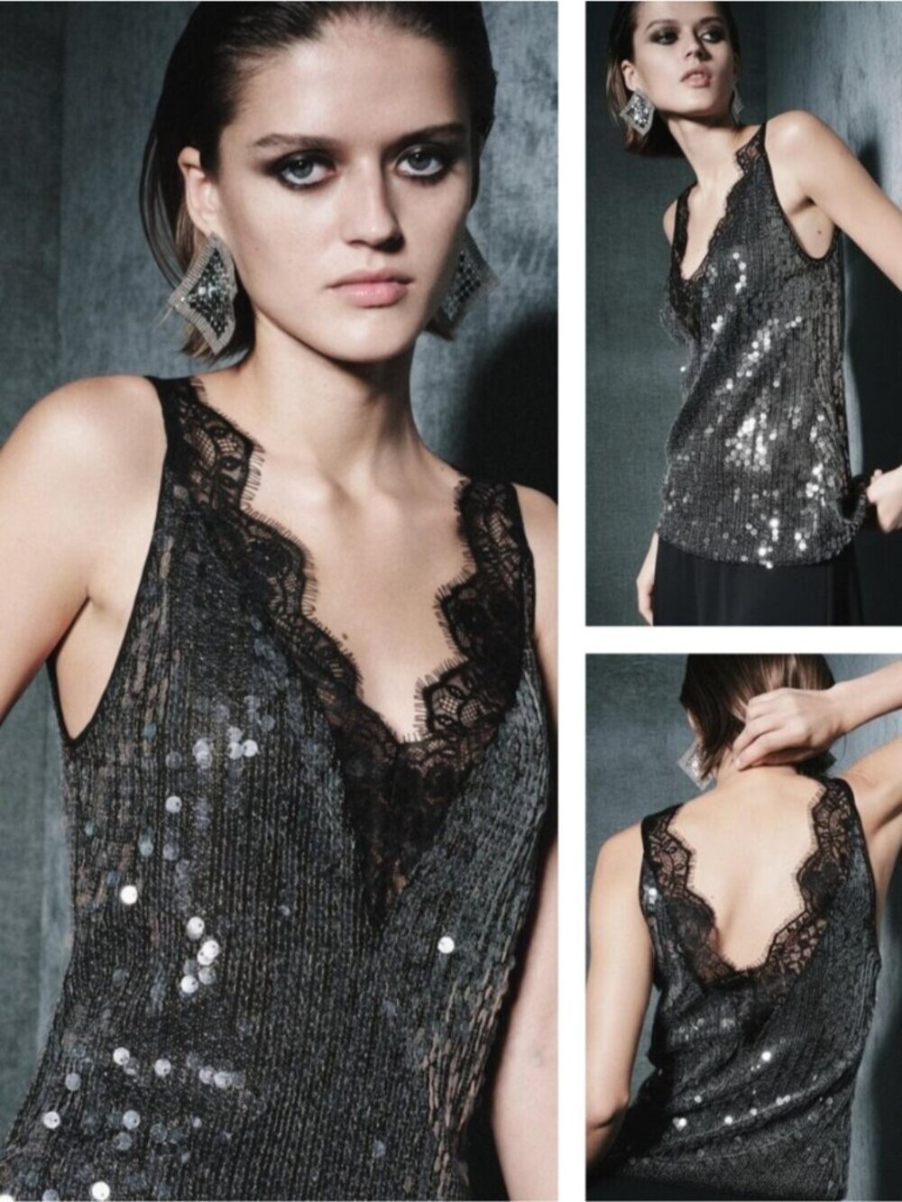NWT ZARA Lace And Sequin Top Size Small